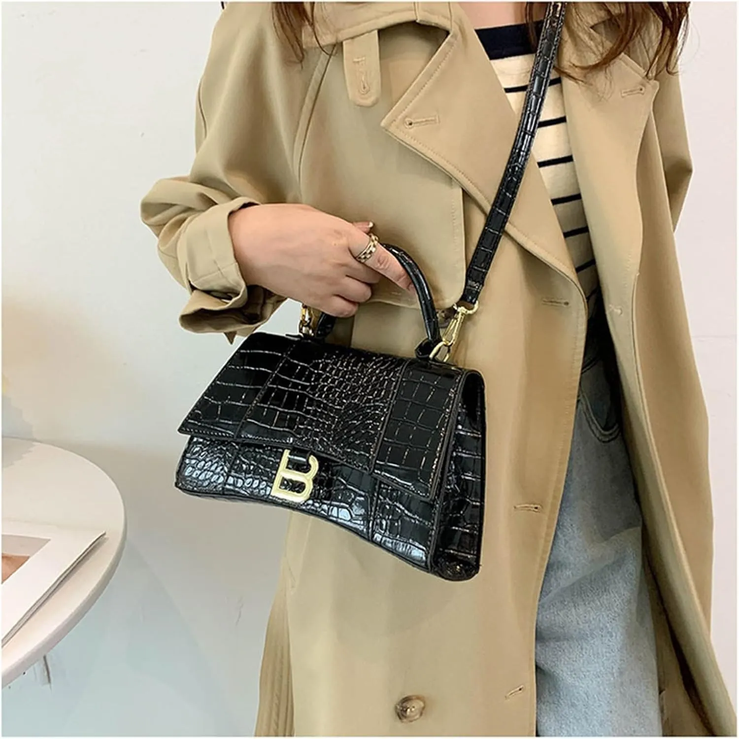 Crocodile Print Tote Shoulder Crossbody Hourglass Bag