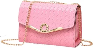 Crossbody Bag and Satchel Purse for Women - Fashion Chain woven shiny Chain Purse PU Leather HandBag