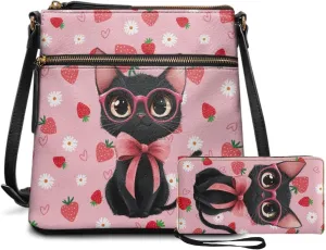 Crossbody Purses 2Pcs, Fashion Crossbody Messenger Bags with a Small Wallet Portable Easy to Carry for Travel