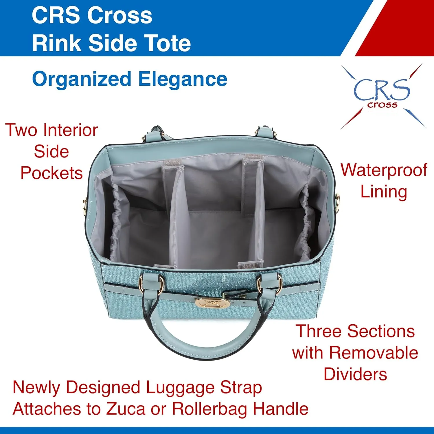 CRS Cross Rink Side Tote. Ice Skating Accessory Bag for Figure Skating, Roller and Inline Skaters, Ballet, Dance and Cheer. Organizes Guards, Water Bottle, Tissues, Phone.