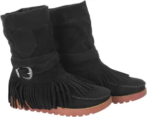 Crzidha Fringe Boots for Women,Vintage Suede Country Boots Soft Loose Slouchy Low Heel Ankle Boots Lightweight Daily Walking Travel Boots Buckle Strap Tassel Cowgirl Boots