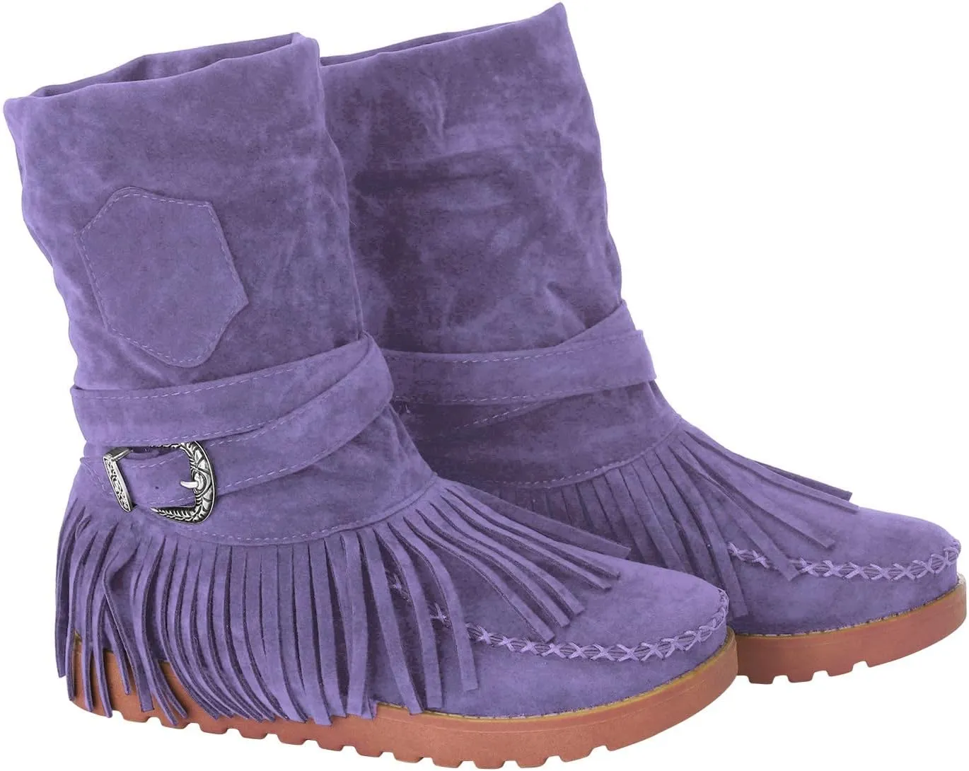 Crzidha Fringe Boots for Women,Vintage Suede Country Boots Soft Loose Slouchy Low Heel Ankle Boots Lightweight Daily Walking Travel Boots Buckle Strap Tassel Cowgirl Boots