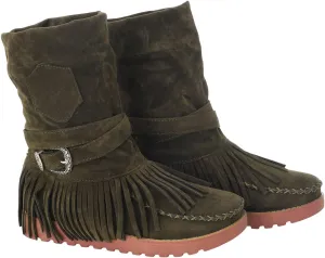 Crzidha Fringe Boots for Women,Vintage Suede Country Boots Soft Loose Slouchy Low Heel Ankle Boots Lightweight Daily Walking Travel Boots Buckle Strap Tassel Cowgirl Boots
