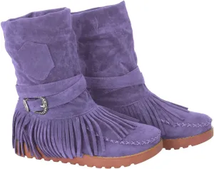 Crzidha Fringe Boots for Women,Vintage Suede Country Boots Soft Loose Slouchy Low Heel Ankle Boots Lightweight Daily Walking Travel Boots Buckle Strap Tassel Cowgirl Boots