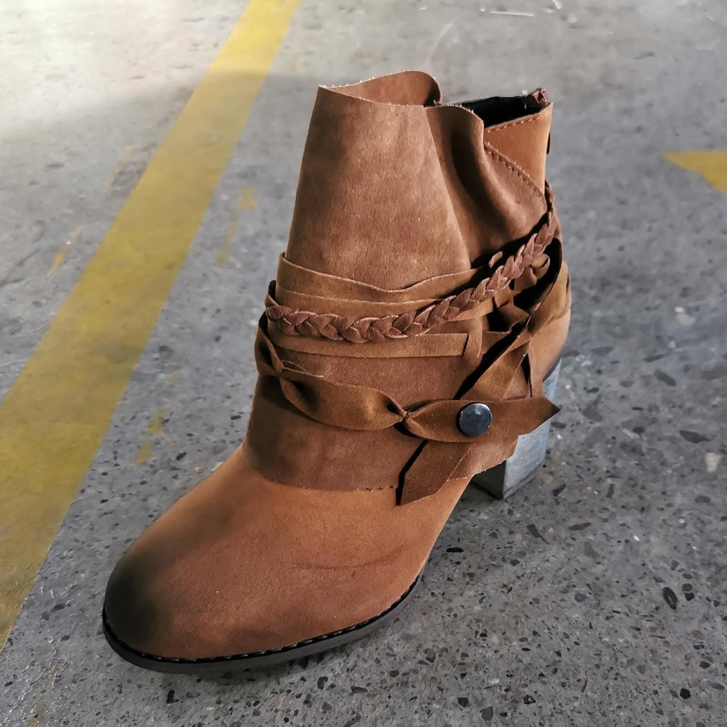 Ctreela Boho Booties Chunky Heel Shootie Retro Gypsy Ankle Boots Western Vintage Faux Suede Fringe Slip On Boot for Women