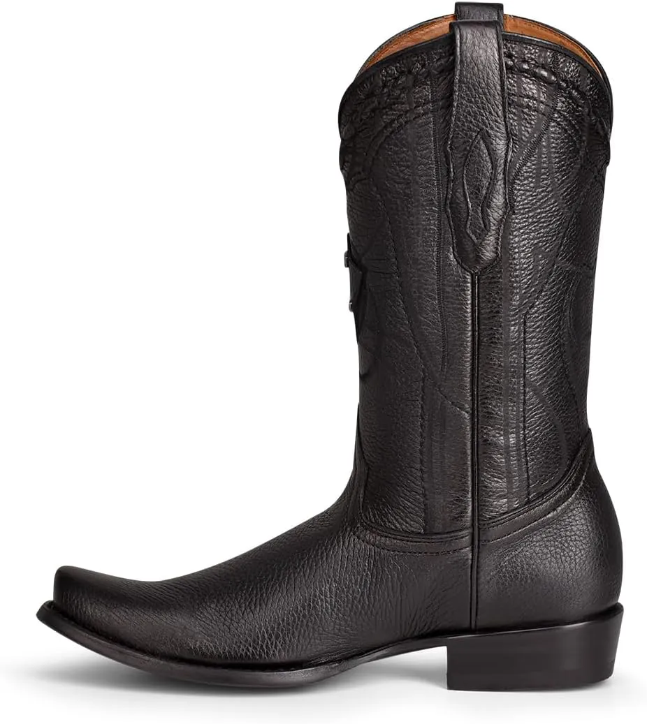 Cuadra Men's Cowboy Boot in Genuine Deer Leather Black