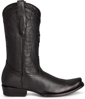 Cuadra Men's Cowboy Boot in Genuine Deer Leather Black