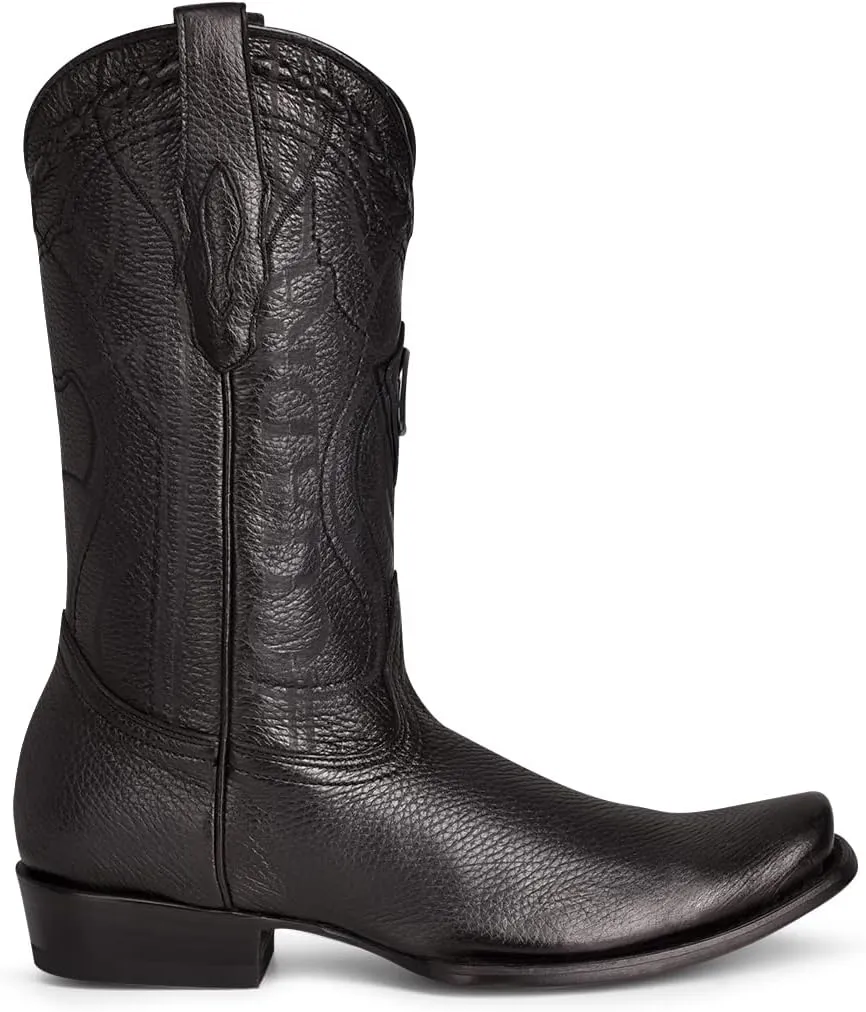 Cuadra Men's Cowboy Boot in Genuine Deer Leather Black