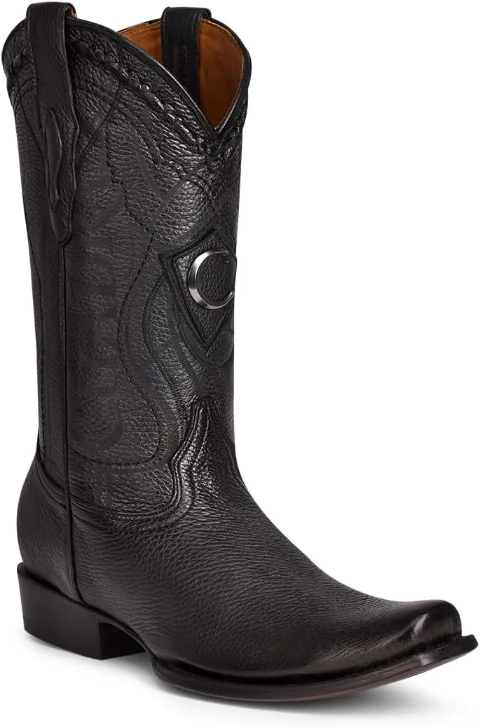Cuadra Men's Cowboy Boot in Genuine Deer Leather Black