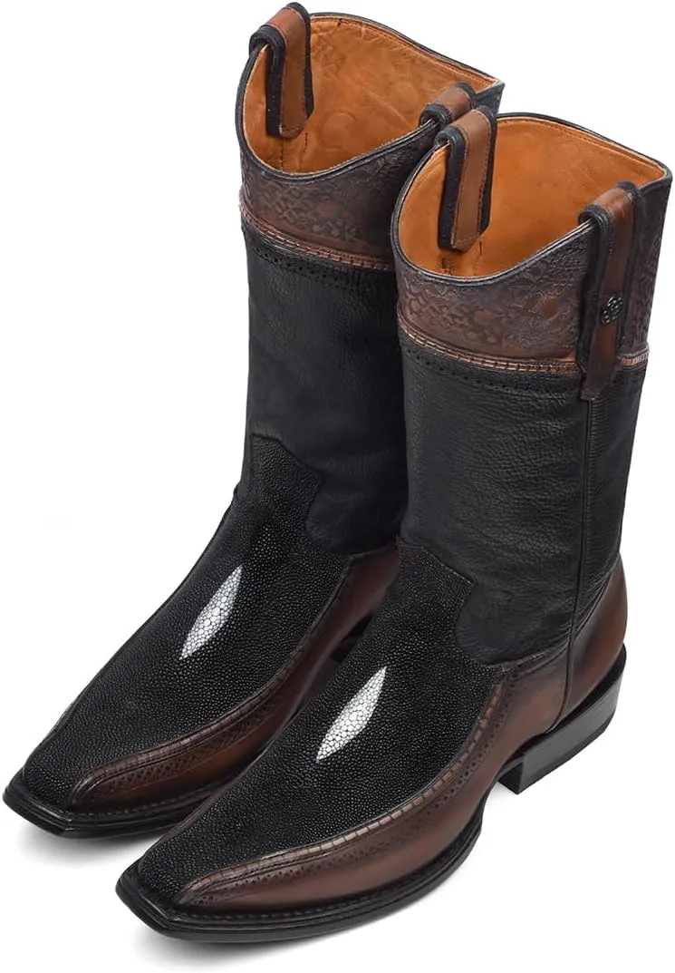 Cuadra Men's Cowboy boot in Genuine Stingray Leather Black