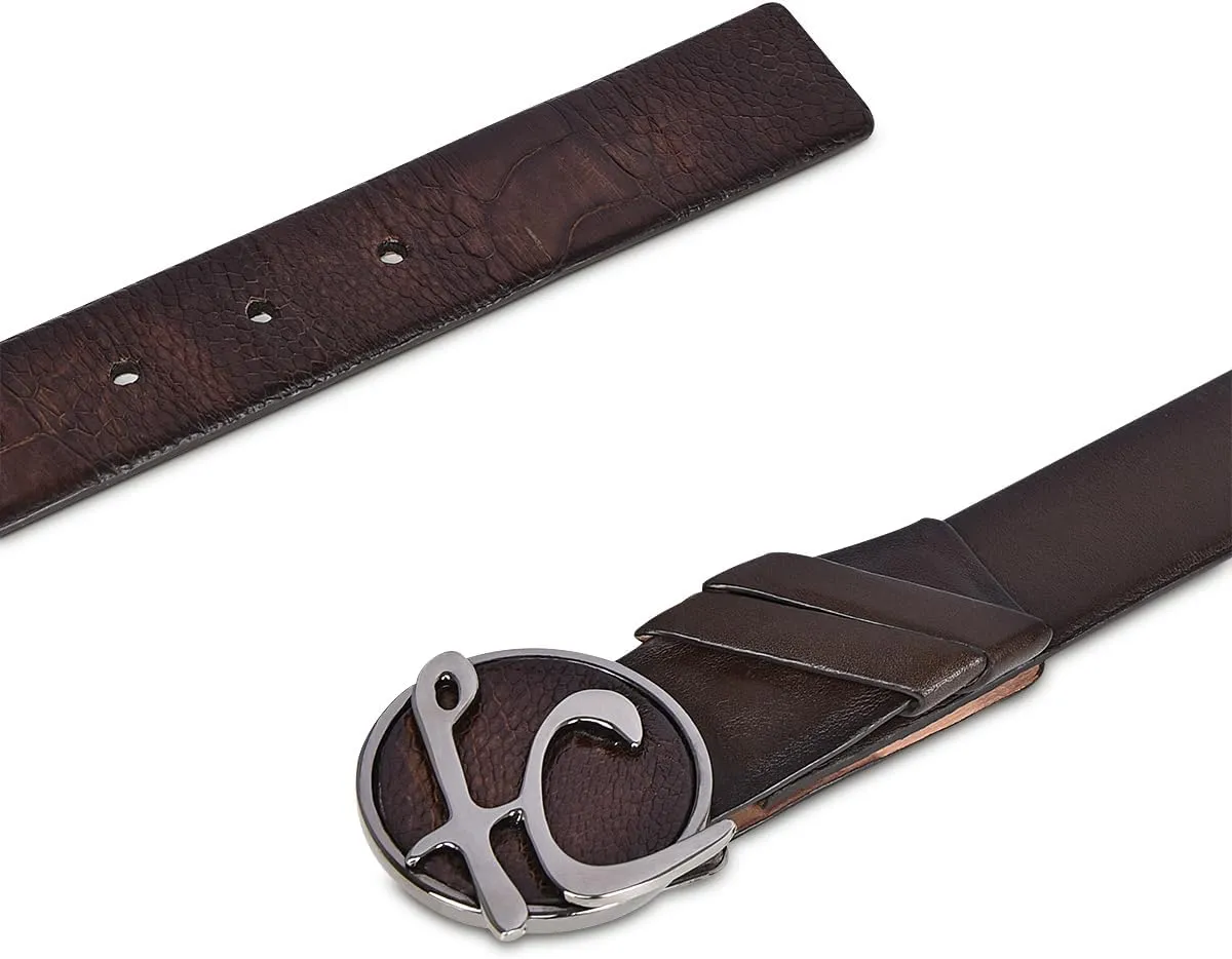 Cuadra Men's Dress Belt in Genuine Ostrich Leg Leather Brown