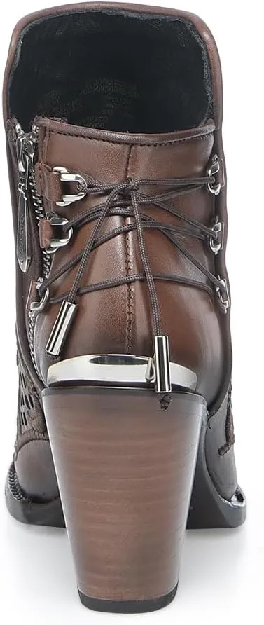 Cuadra Women's Bootie in Genuine Leather with Embroidery and Zipper Brown, 3F48RS