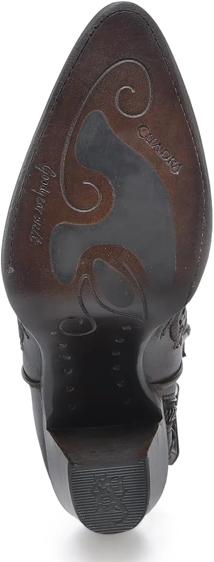 Cuadra Women's Bootie in Genuine Leather with Embroidery and Zipper Brown, 3F48RS