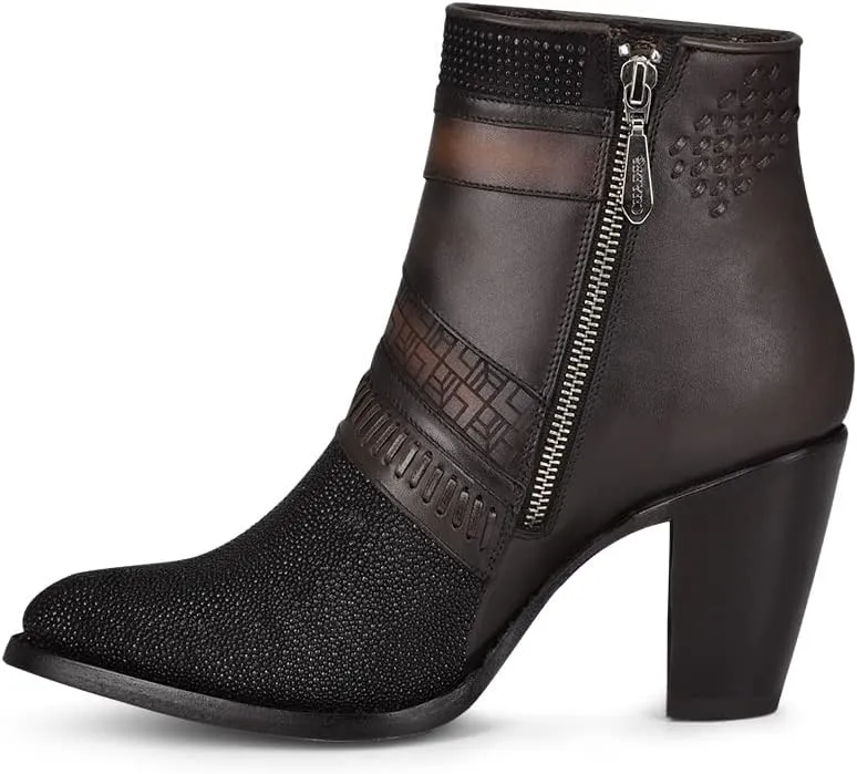 Cuadra Women's Bootie in Genuine Stingray Leather with Zipper Black, 3F86MA