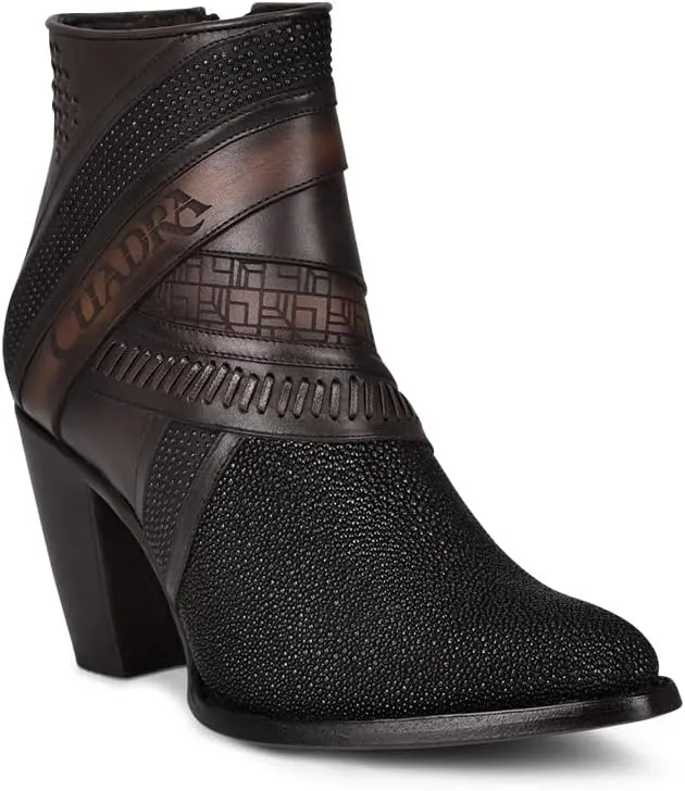 Cuadra Women's Bootie in Genuine Stingray Leather with Zipper Black, 3F86MA