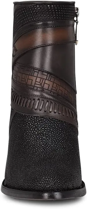 Cuadra Women's Bootie in Genuine Stingray Leather with Zipper Black, 3F86MA