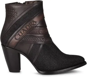Cuadra Women's Bootie in Genuine Stingray Leather with Zipper Black, 3F86MA