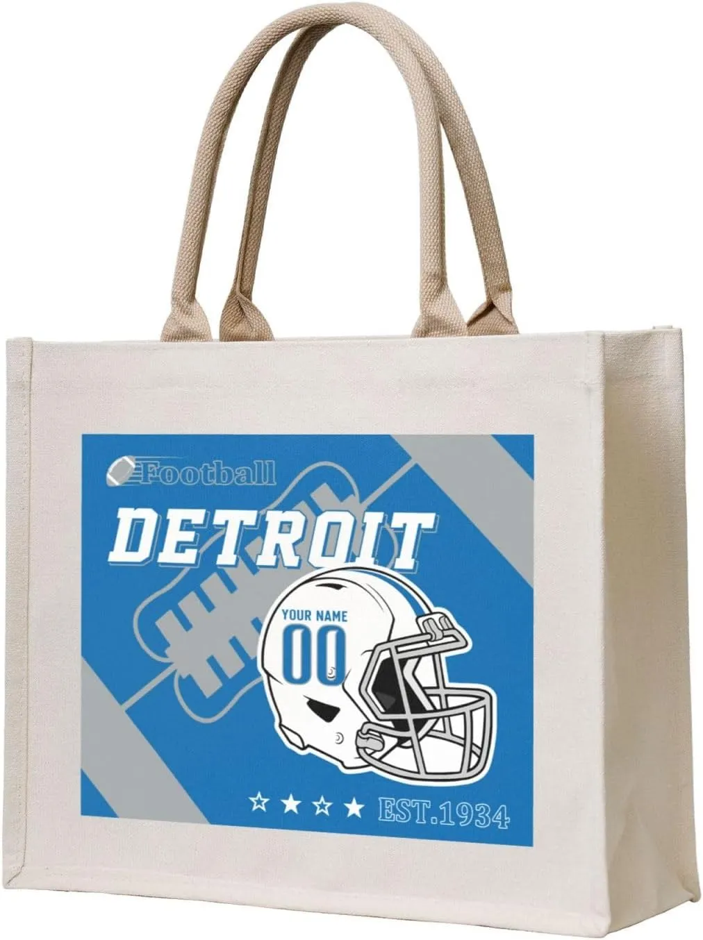 Custom Canvas Tote Bag,Personalized Sports Tote Bags,Shoulder Handbag Large Capacity,Football Style Tote Bags for Women Men