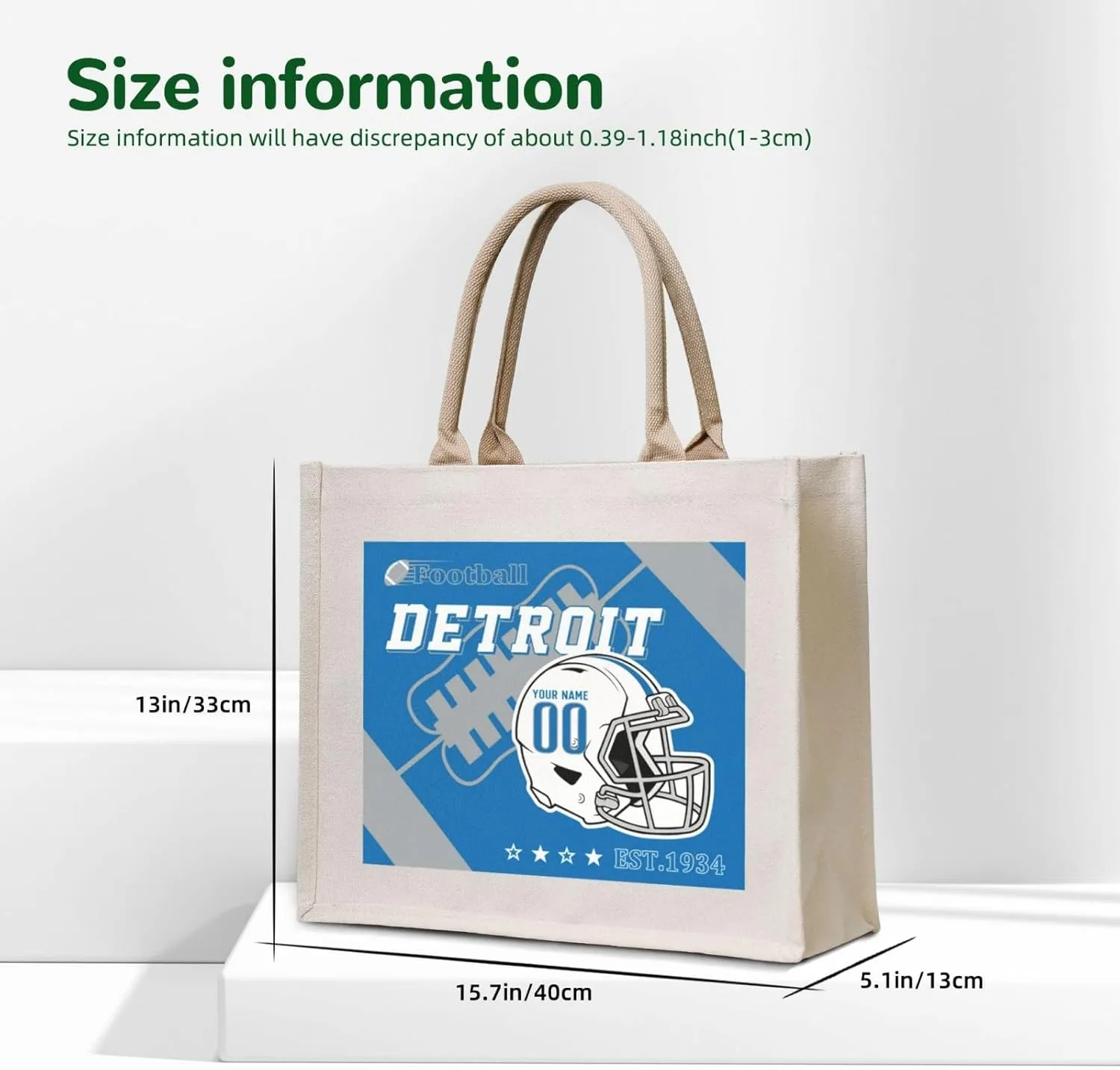 Custom Canvas Tote Bag,Personalized Sports Tote Bags,Shoulder Handbag Large Capacity,Football Style Tote Bags for Women Men