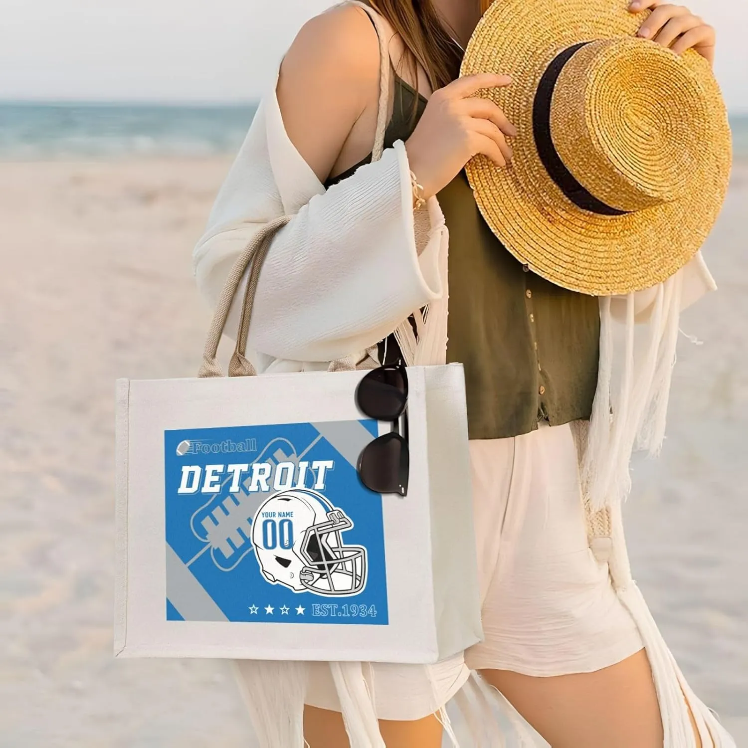 Custom Canvas Tote Bag,Personalized Sports Tote Bags,Shoulder Handbag Large Capacity,Football Style Tote Bags for Women Men