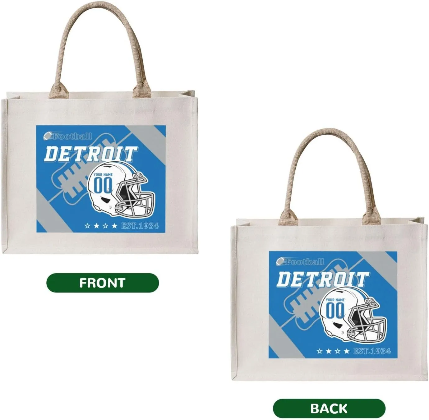 Custom Canvas Tote Bag,Personalized Sports Tote Bags,Shoulder Handbag Large Capacity,Football Style Tote Bags for Women Men