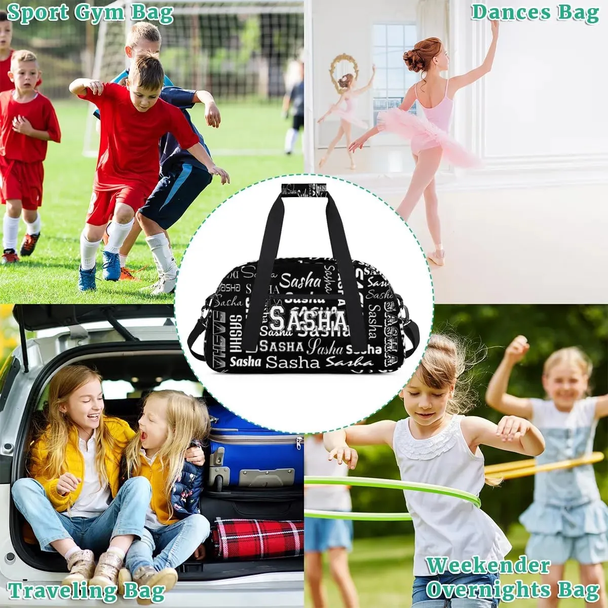 Custom Initial Dance Bag Gym Bag for Women, Monogrammed Personalized Sport Duffel Bag Weekender Bags Travel Duffel Bag Black Ballet Bags