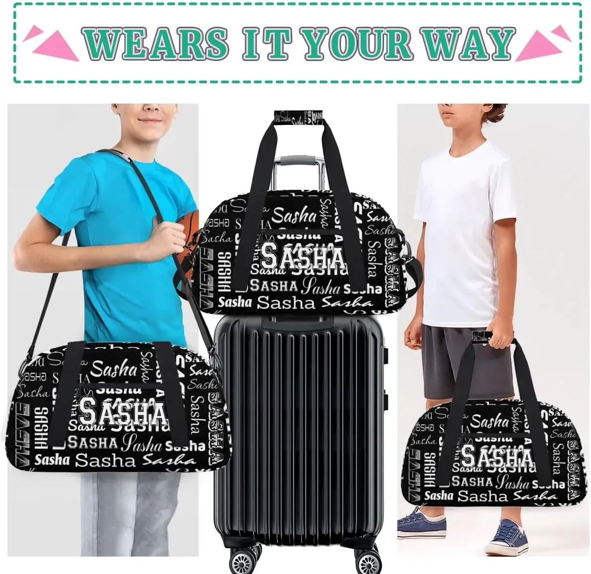 Custom Initial Dance Bag Gym Bag for Women, Monogrammed Personalized Sport Duffel Bag Weekender Bags Travel Duffel Bag Black Ballet Bags