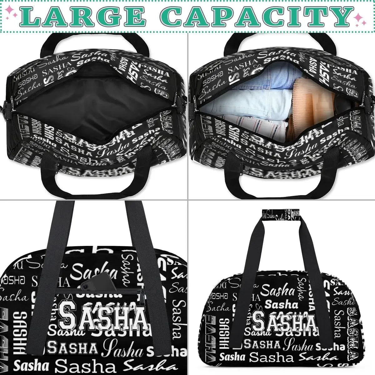 Custom Initial Dance Bag Gym Bag for Women, Monogrammed Personalized Sport Duffel Bag Weekender Bags Travel Duffel Bag Black Ballet Bags