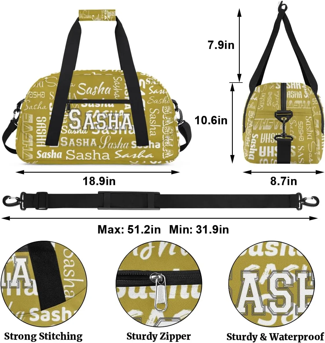 Custom Initial Dance Bag Gym Bag for Women, Monogrammed Personalized Sport Duffel Bag Weekender Bags Travel Duffel Bag Brown Ballet Bags