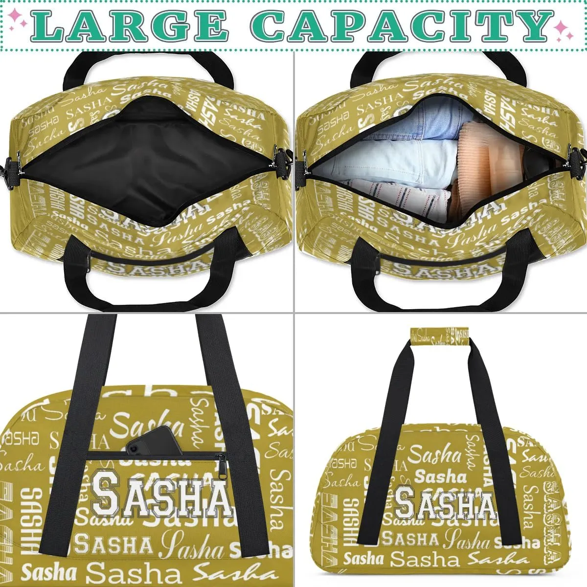 Custom Initial Dance Bag Gym Bag for Women, Monogrammed Personalized Sport Duffel Bag Weekender Bags Travel Duffel Bag Brown Ballet Bags