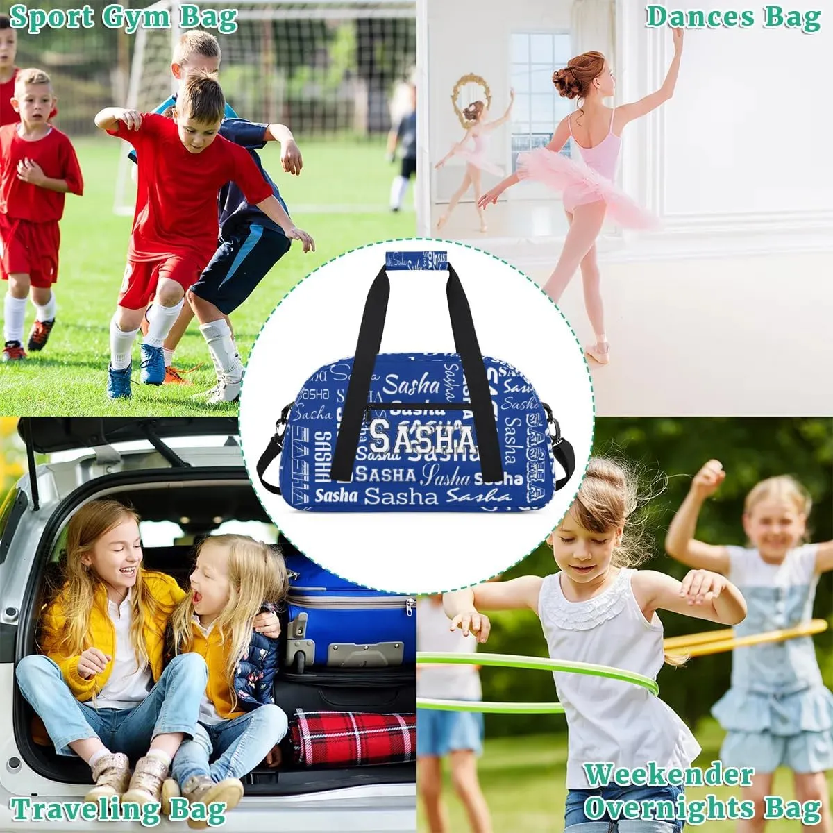 Custom Initial Dance Bag Gym Bag for Women, Monogrammed Personalized Sport Duffel Bag Weekender Bags Travel Duffel Bag Cobalt Blue Ballet Bags