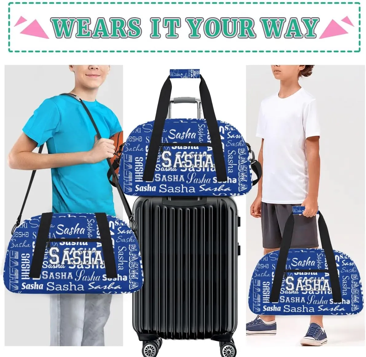 Custom Initial Dance Bag Gym Bag for Women, Monogrammed Personalized Sport Duffel Bag Weekender Bags Travel Duffel Bag Cobalt Blue Ballet Bags