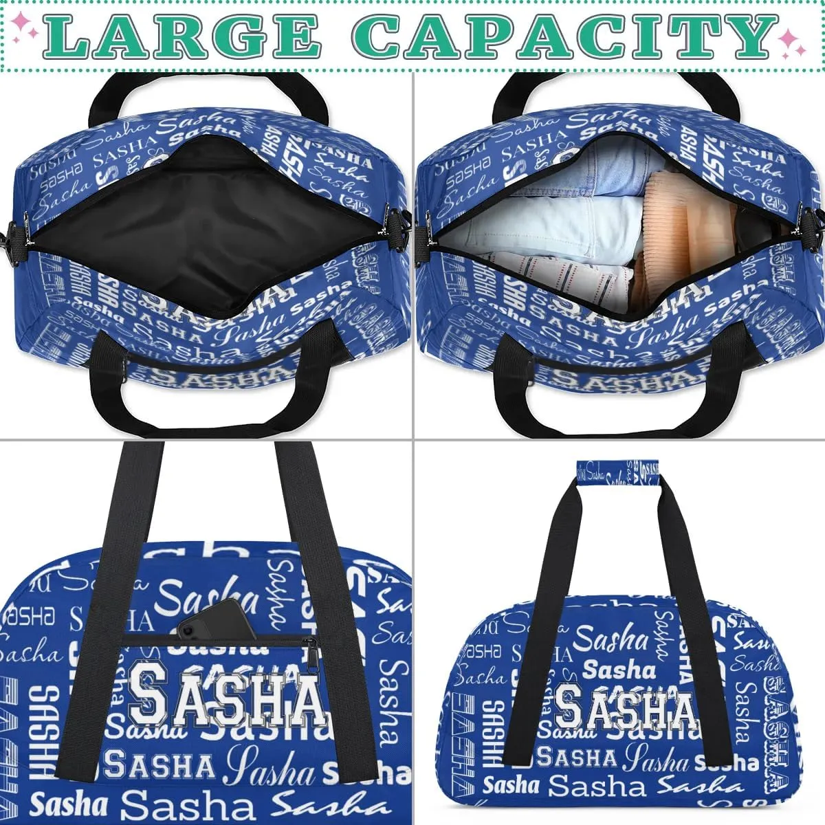 Custom Initial Dance Bag Gym Bag for Women, Monogrammed Personalized Sport Duffel Bag Weekender Bags Travel Duffel Bag Cobalt Blue Ballet Bags