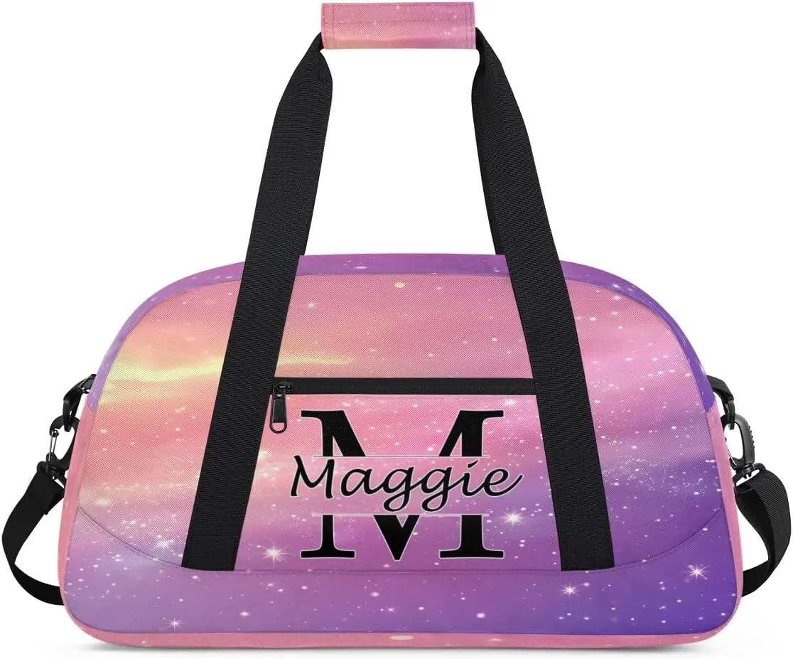 Custom Initial Duffel Bag with Name, Monogrammed Personalized Sports Gym Bags, Lightweight Custom Travel Overnight Weekender Bag, Cosmos Rainbows (Not Sequins)