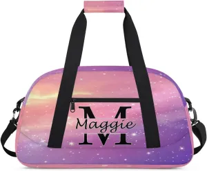 Custom Initial Duffel Bag with Name, Monogrammed Personalized Sports Gym Bags, Lightweight Custom Travel Overnight Weekender Bag, Cosmos Rainbows (Not Sequins)