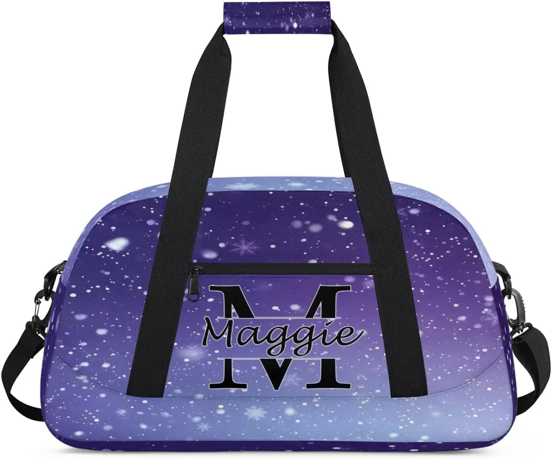 Custom Initial Duffel Bag with Name, Monogrammed Personalized Sports Gym Bags, Lightweight Custom Travel Overnight Weekender Bag, Cosmos Space Glitter (Not Sequins)