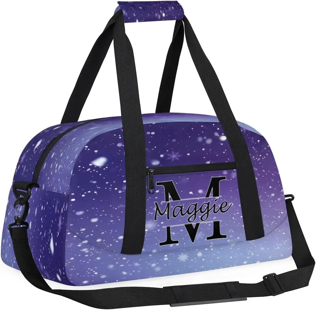 Custom Initial Duffel Bag with Name, Monogrammed Personalized Sports Gym Bags, Lightweight Custom Travel Overnight Weekender Bag, Cosmos Space Glitter (Not Sequins)