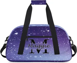 Custom Initial Duffel Bag with Name, Monogrammed Personalized Sports Gym Bags, Lightweight Custom Travel Overnight Weekender Bag, Cosmos Space Glitter (Not Sequins)