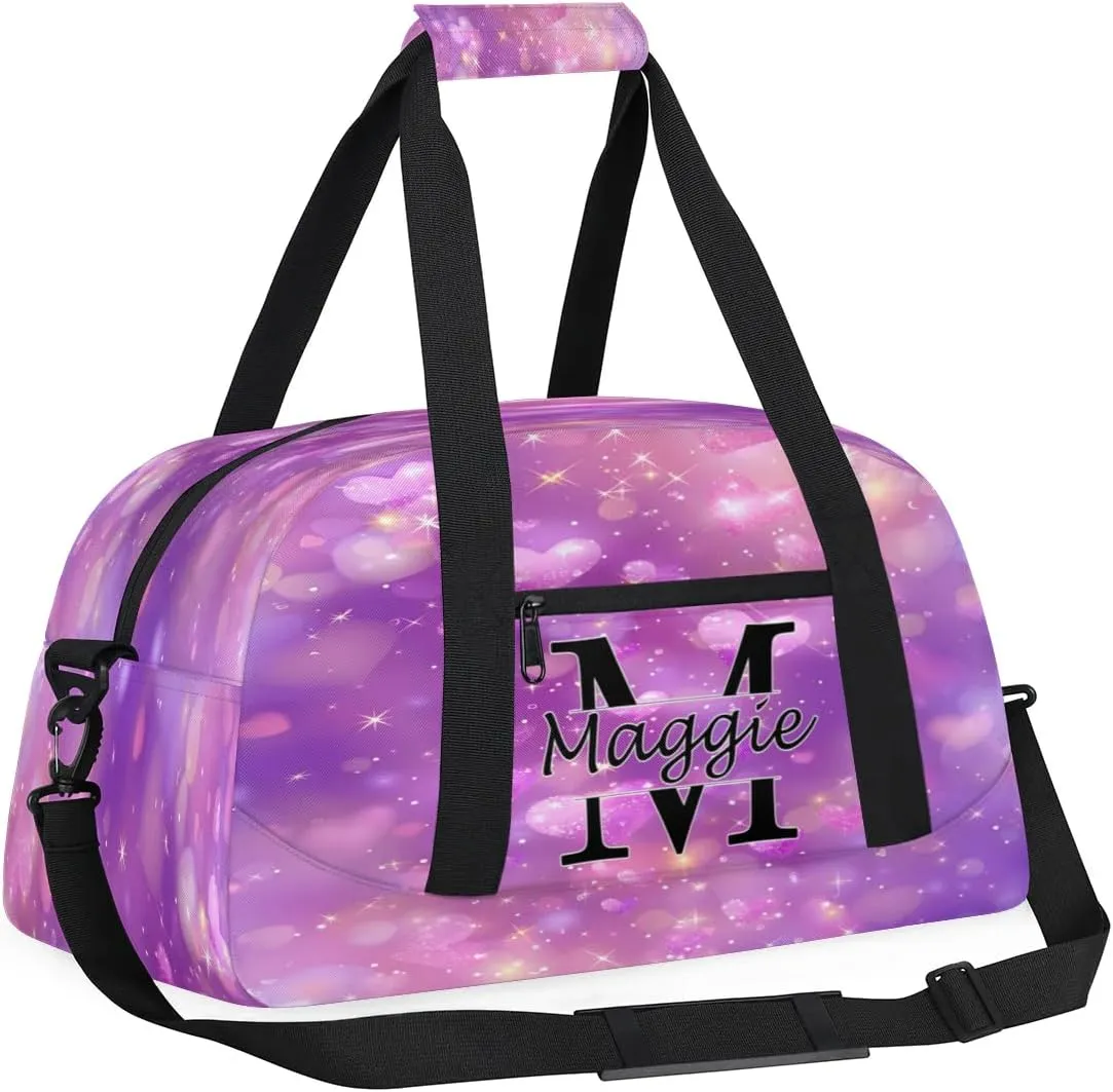 Custom Initial Duffel Bag with Name, Monogrammed Personalized Sports Gym Bags, Lightweight Custom Travel Overnight Weekender Bag, Love Clouds (Not Sequins)