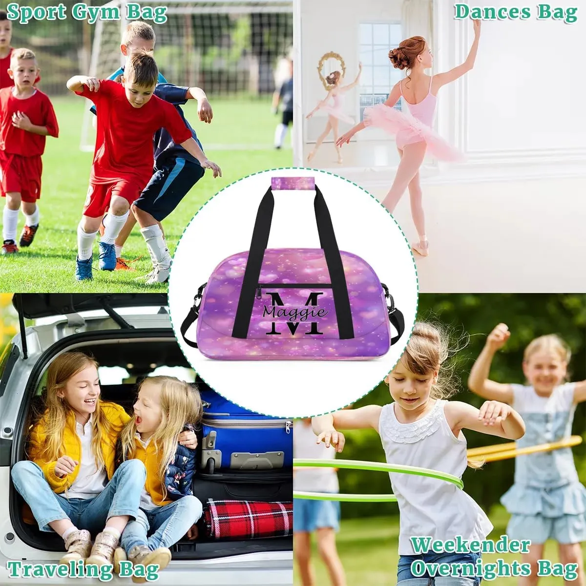 Custom Initial Duffel Bag with Name, Monogrammed Personalized Sports Gym Bags, Lightweight Custom Travel Overnight Weekender Bag, Love Clouds (Not Sequins)