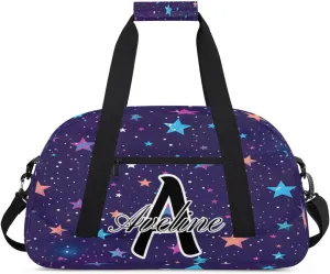 Custom Initial Letters Sport Bag, Personalized Gym Duffel Bags with Name Gifts for Women Custom Travel Overnight Weekender Bag Monogrammed, Colorful Starry Sky