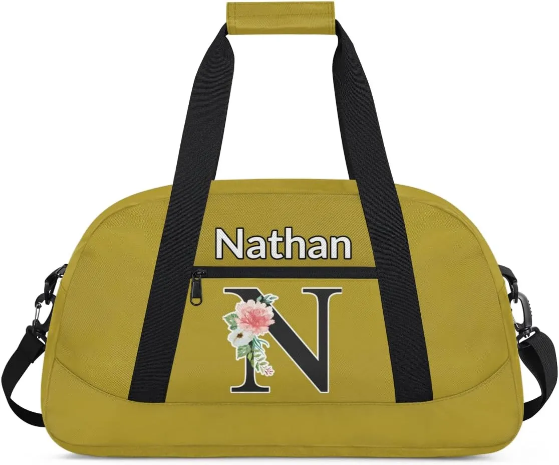Custom Initial Letters Sport Bag, Personalized Gym Duffel Bags with Name Personalized Gifts for Women Custom Travel Weekender Bag Monogrammed, Brown Custom Gifts
