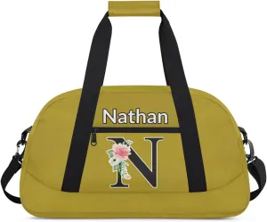 Custom Initial Letters Sport Bag, Personalized Gym Duffel Bags with Name Personalized Gifts for Women Custom Travel Weekender Bag Monogrammed, Brown Custom Gifts