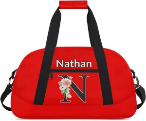 Custom Initial Letters Sport Bag, Personalized Gym Duffel Bags with Name Personalized Gifts for Women Custom Travel Weekender Bag Monogrammed, Coral Red A Custom Gifts