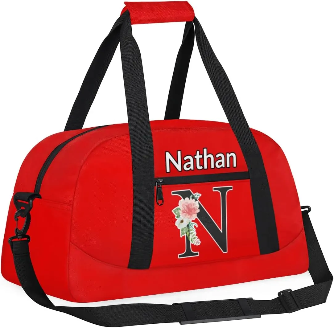 Custom Initial Letters Sport Bag, Personalized Gym Duffel Bags with Name Personalized Gifts for Women Custom Travel Weekender Bag Monogrammed, Coral Red A Custom Gifts