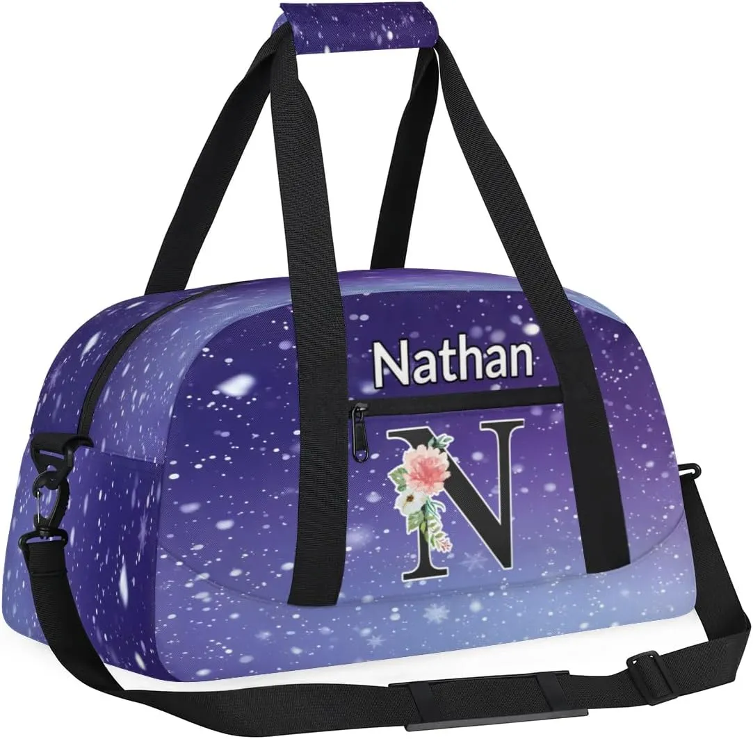 Custom Initial Letters Sport Bag, Personalized Gym Duffel Bags with Name Personalized Gifts for Women Custom Travel Weekender Bag Monogrammed, Cosmos Space Glitter