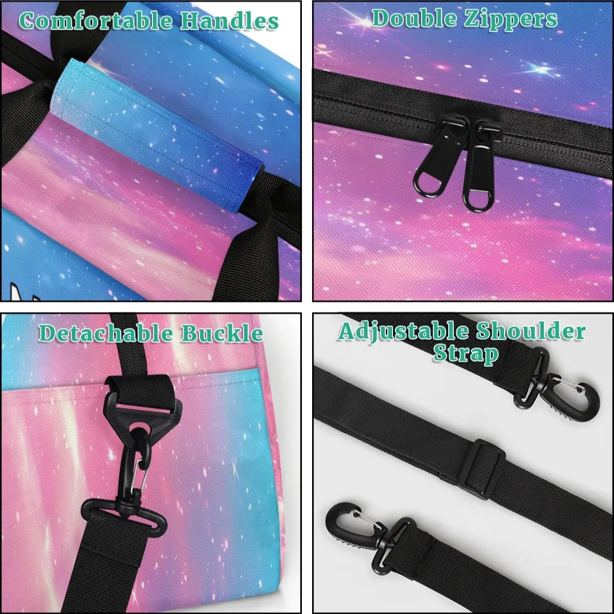 Custom Initial Letters Sport Bag, Personalized Gym Duffel Bags with Name Personalized Gifts for Women Custom Travel Weekender Bag Monogrammed, Rainbow Clouds
