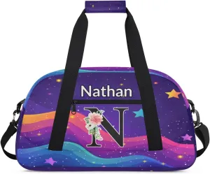Custom Initial Letters Sport Bag, Personalized Gym Duffel Bags with Name Personalized Gifts for Women Custom Travel Weekender Bag Monogrammed, Rainbow Star Glitter