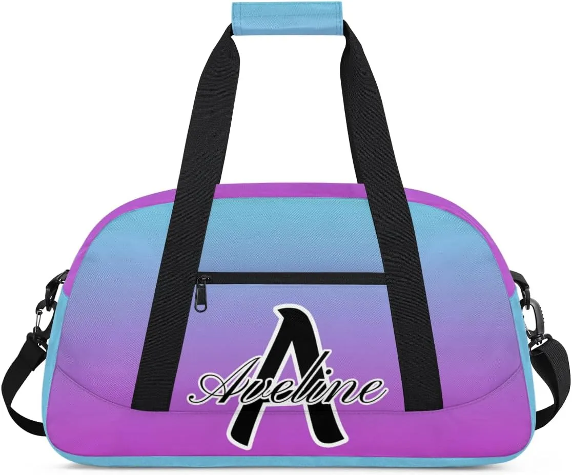 Custom Initial Letters Sports Bag with Name, Monogrammed Personalized Gym Duffel Bags, Lightweight Travel Overnight Weekender Bag Custom Gifts, Blue Purple Gradient