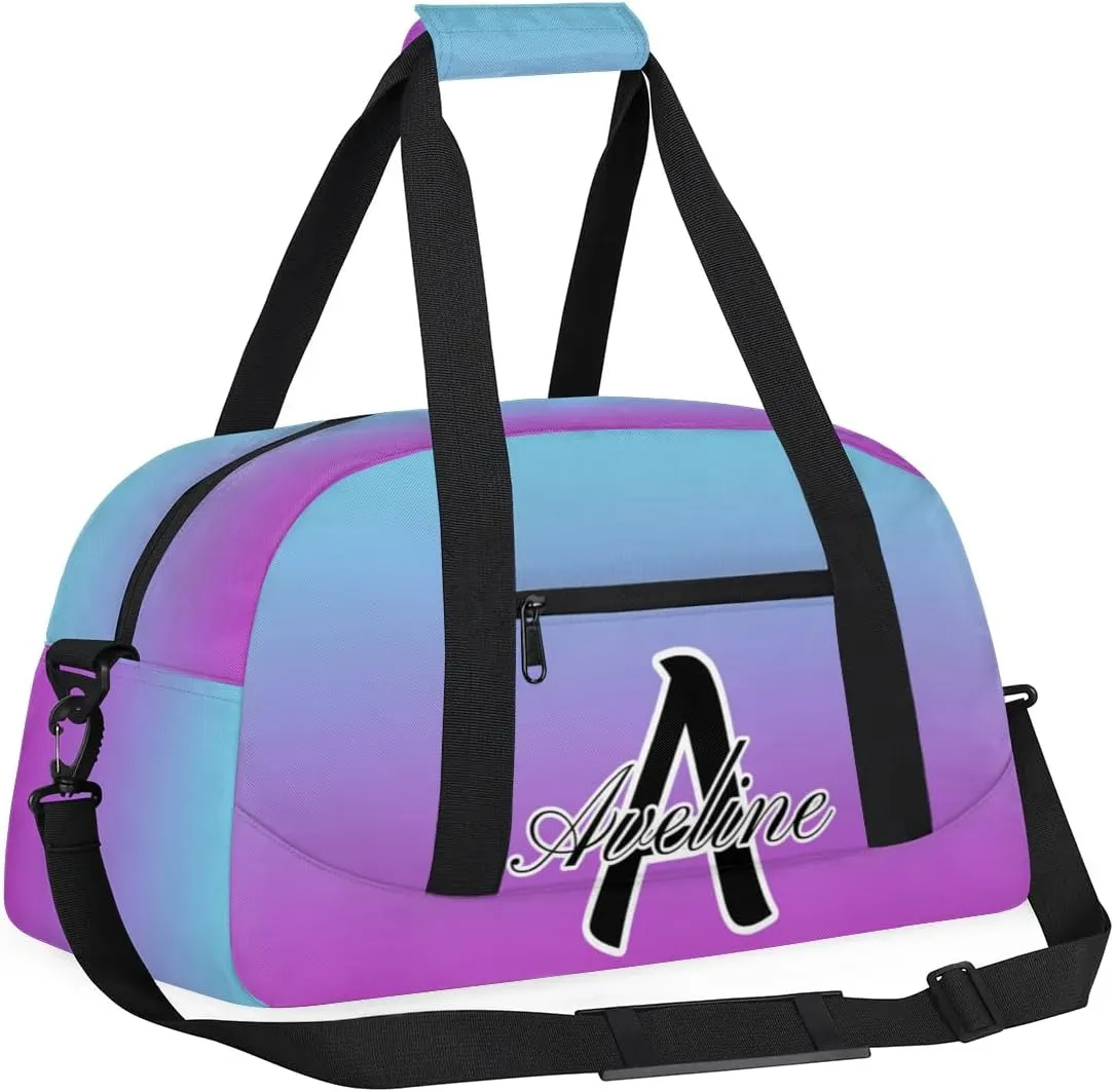 Custom Initial Letters Sports Bag with Name, Monogrammed Personalized Gym Duffel Bags, Lightweight Travel Overnight Weekender Bag Custom Gifts, Blue Purple Gradient